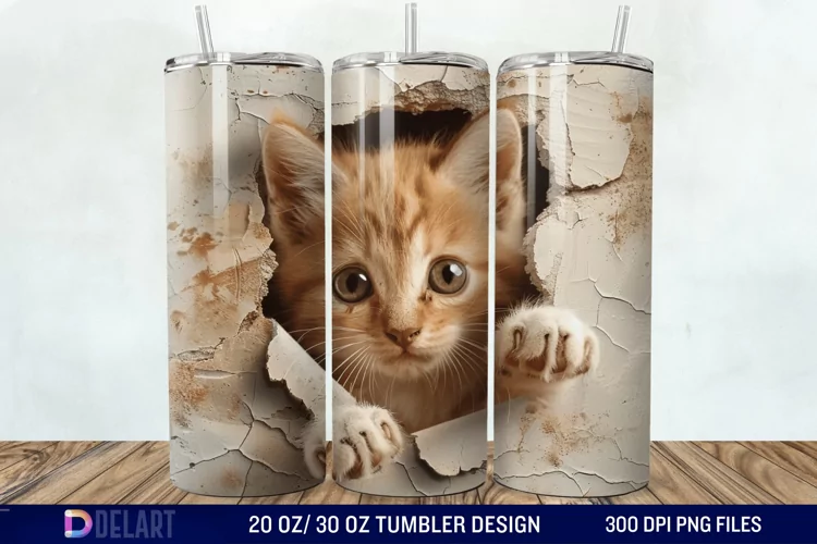 3D Kitten Hole In A Wall Tumbler Wrap