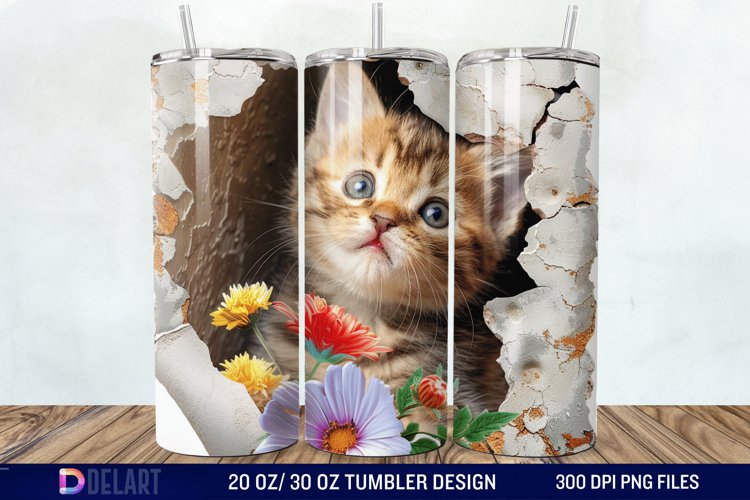 3D Kitten Hole In A Wall Tumbler Wrap example image 1