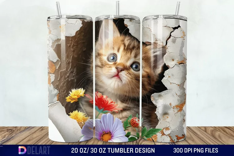 3D Kitten Hole In A Wall Tumbler Wrap