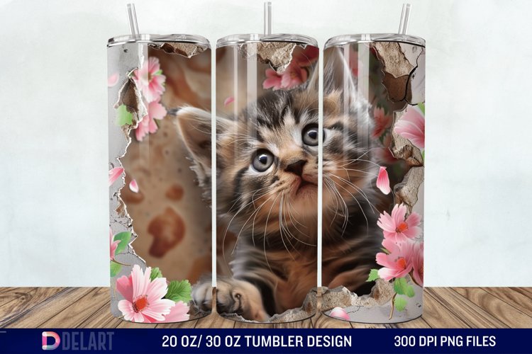 3D Kitten Hole In A Wall Tumbler Wrap example image 1