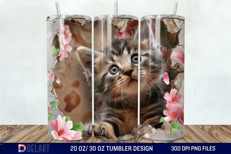 3D Kitten Hole In A Wall Tumbler Wrap