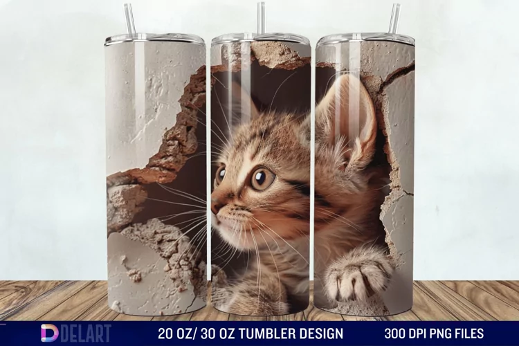 3D Kitten Hole In A Wall Tumbler Wrap