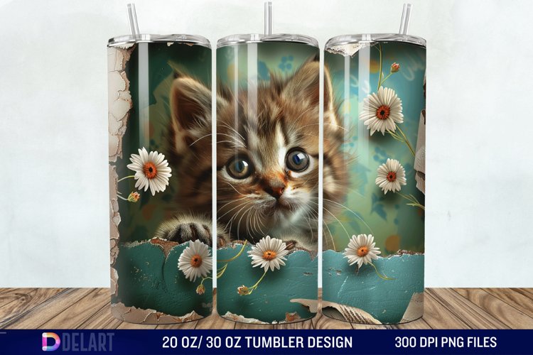 3D Kitten Hole In A Wall Tumbler Wrap example image 1