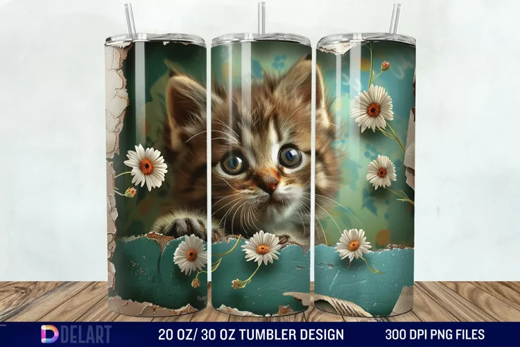 3D Kitten Hole In A Wall Tumbler Wrap