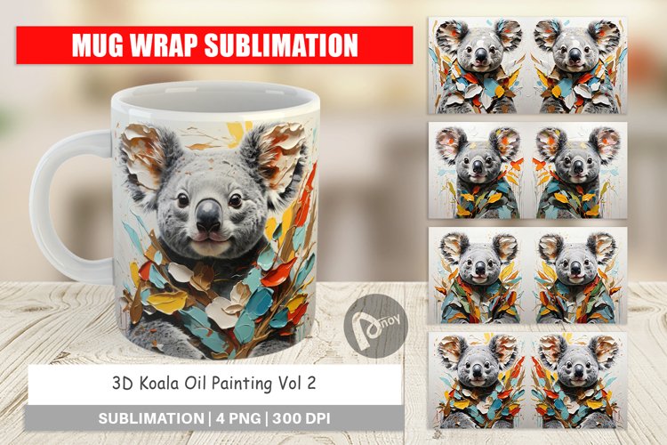 Mug Wrap Design 3D Koala Painting