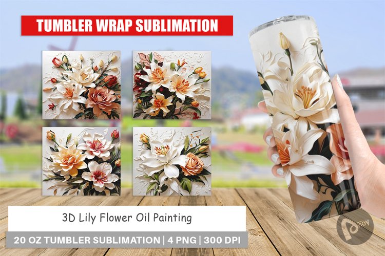 Tumbler Wrap 3D Lily Flower Painting