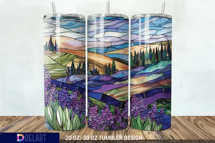 3D Lavender Fields Stained Glass Tumbler Wrap