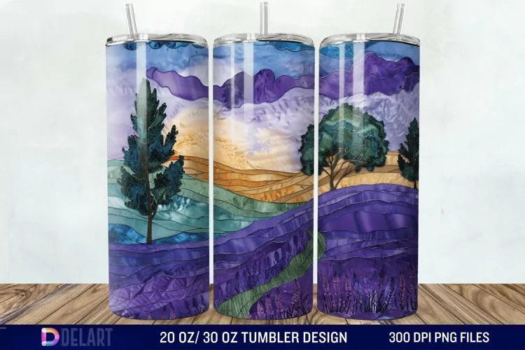 3D Lavender Fields Stained Glass Tumbler Wrap