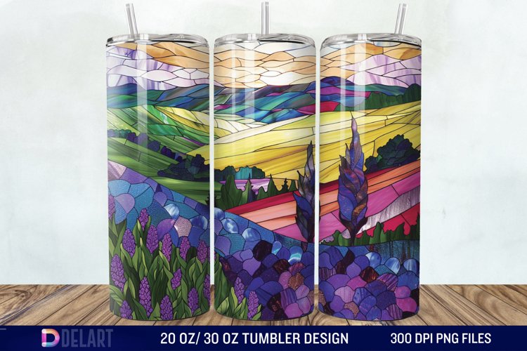 3D Lavender Fields Stained Glass Tumbler Wrap example image 1