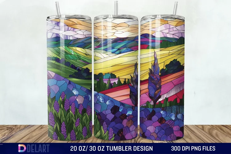 3D Lavender Fields Stained Glass Tumbler Wrap