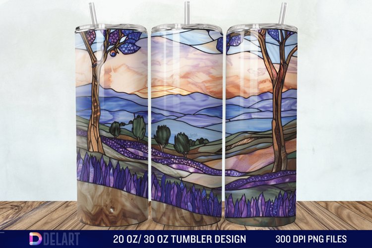 3D Lavender Fields Stained Glass Tumbler Wrap example image 1