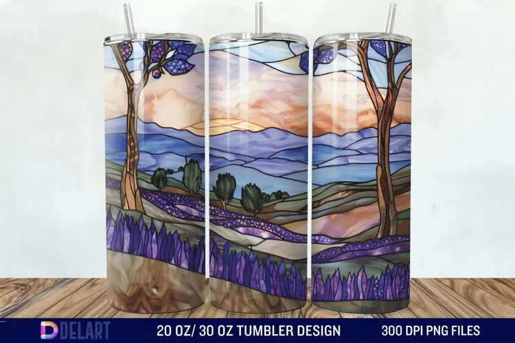 3D Lavender Fields Stained Glass Tumbler Wrap