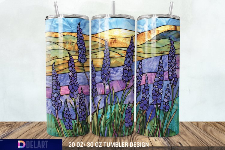 3D Lavender Fields Stained Glass Tumbler Wrap example image 1