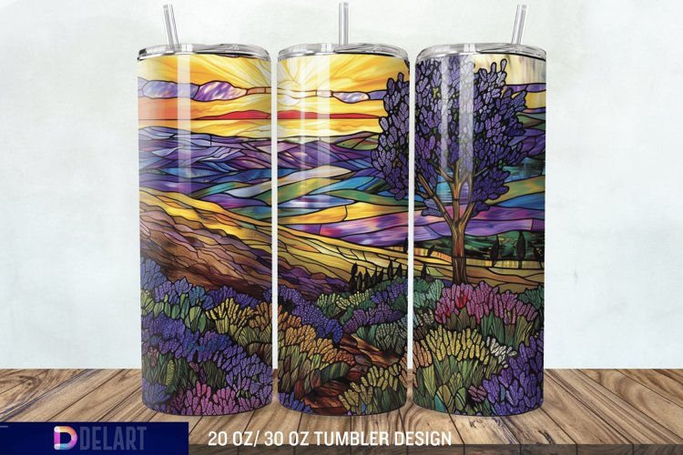 3D Lavender Fields Stained Glass Tumbler Wrap example image 1