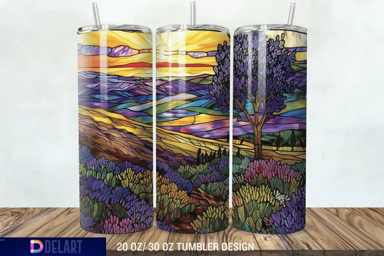 3D Lavender Fields Stained Glass Tumbler Wrap