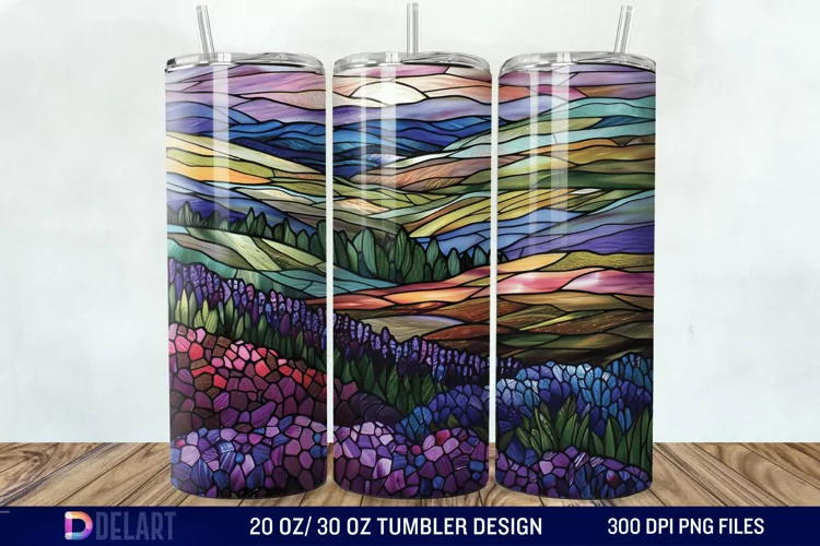 3D Lavender Fields Stained Glass Tumbler Wrap