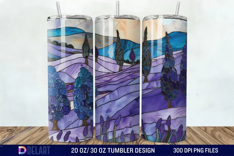 3D Lavender Fields Stained Glass Tumbler Wrap