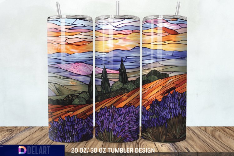 3D Lavender Fields Stained Glass Tumbler Wrap example image 1
