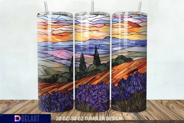 3D Lavender Fields Stained Glass Tumbler Wrap