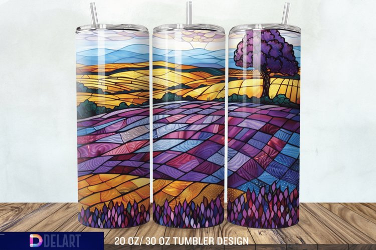 3D Lavender Fields Stained Glass Tumbler Wrap example image 1