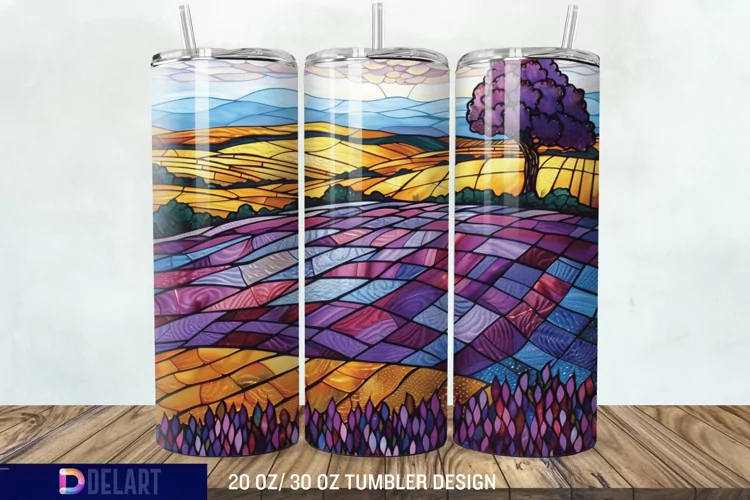 3D Lavender Fields Stained Glass Tumbler Wrap