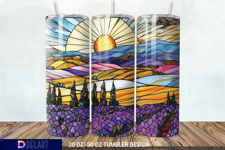 3D Lavender Fields Stained Glass Tumbler Wrap example image 1