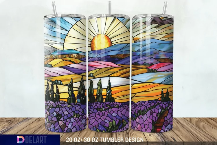 3D Lavender Fields Stained Glass Tumbler Wrap