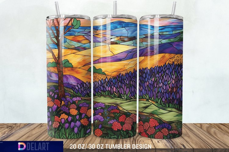 3D Lavender Fields Stained Glass Tumbler Wrap example image 1