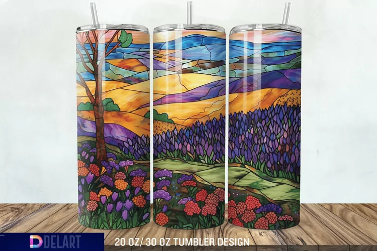 3D Lavender Fields Stained Glass Tumbler Wrap
