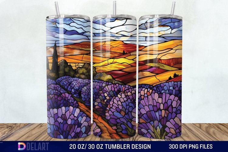 3D Lavender Fields Stained Glass Tumbler Wrap example image 1