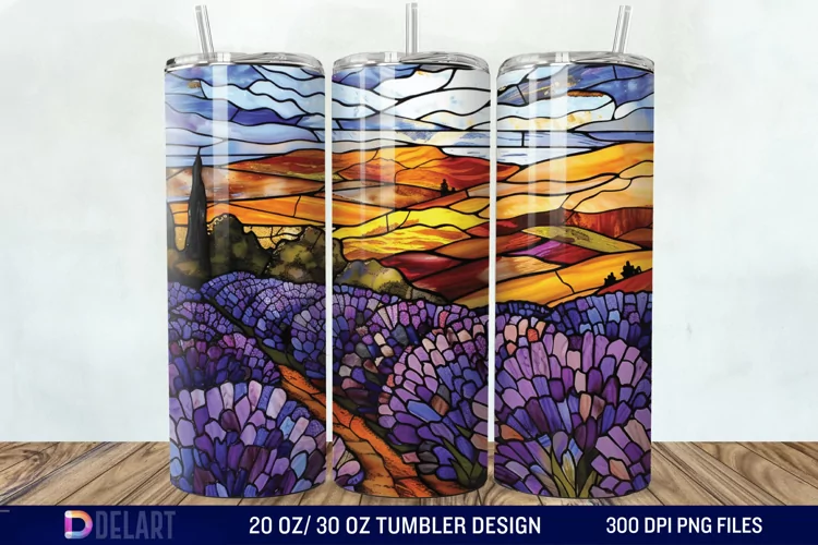 3D Lavender Fields Stained Glass Tumbler Wrap