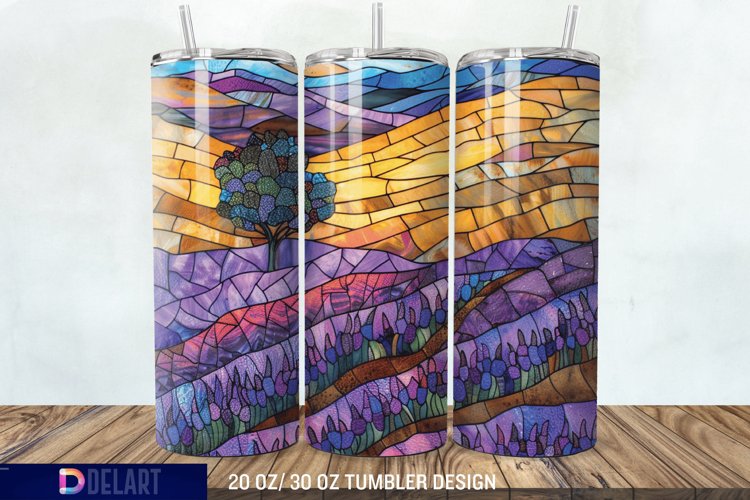 3D Lavender Fields Stained Glass Tumbler Wrap example image 1