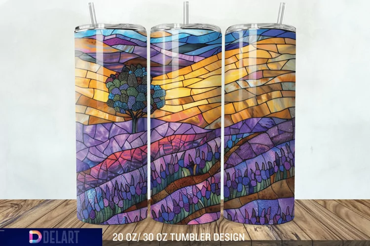 3D Lavender Fields Stained Glass Tumbler Wrap