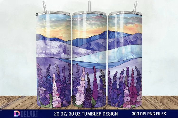 3D Lavender Fields Stained Glass Tumbler Wrap
