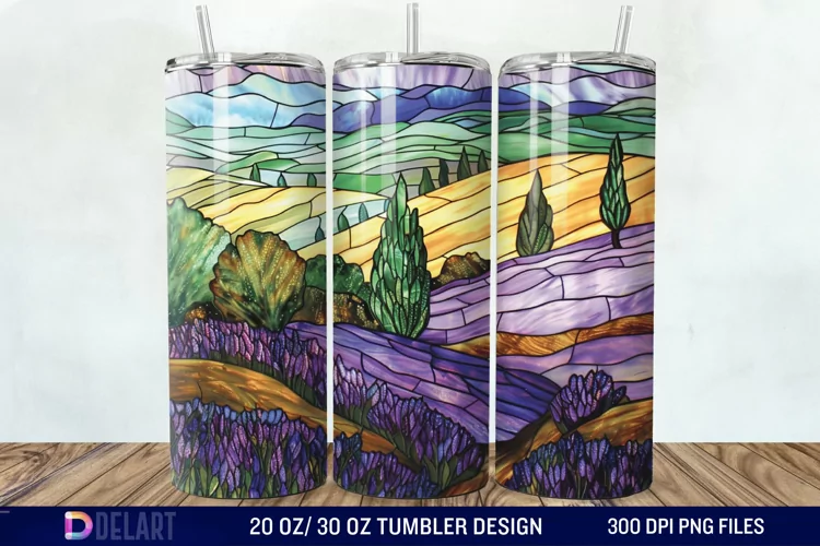 3D Lavender Fields Stained Glass Tumbler Wrap