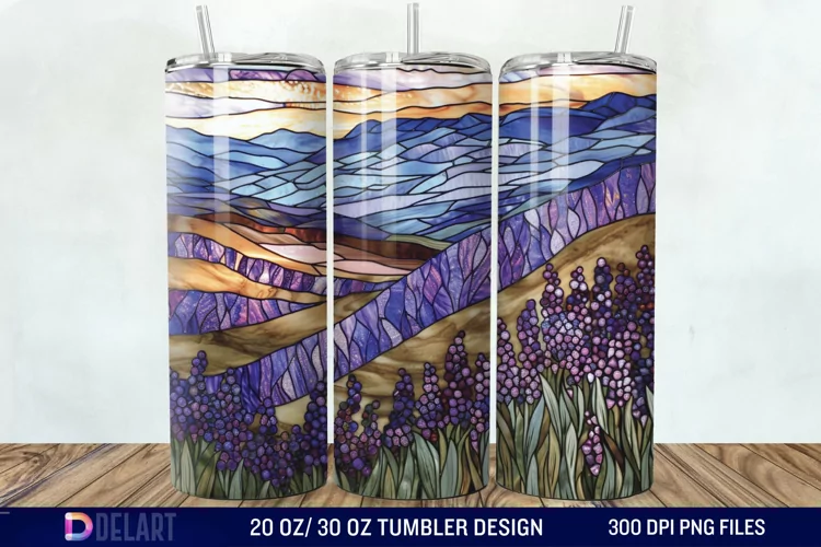 3D Lavender Fields Stained Glass Tumbler Wrap