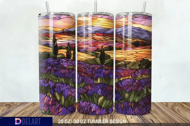 3D Lavender Fields Stained Glass Tumbler Wrap