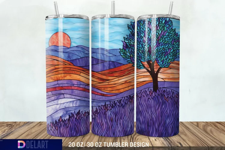 3D Lavender Fields Stained Glass Tumbler Wrap