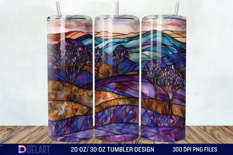 3D Lavender Fields Stained Glass Tumbler Wrap example image 1