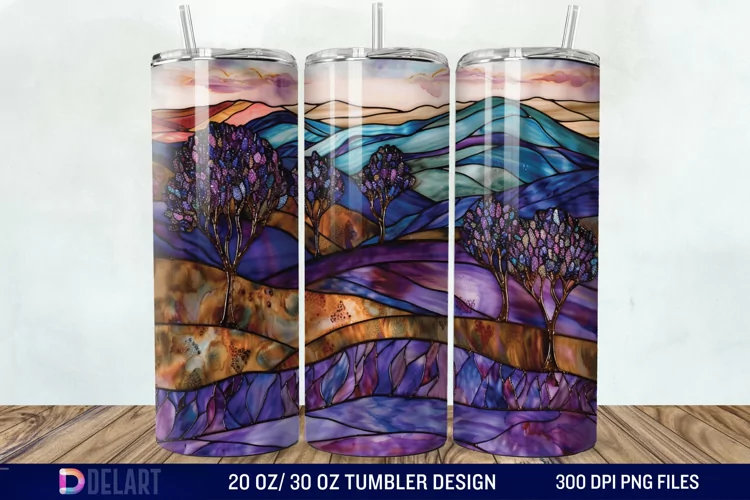 3D Lavender Fields Stained Glass Tumbler Wrap