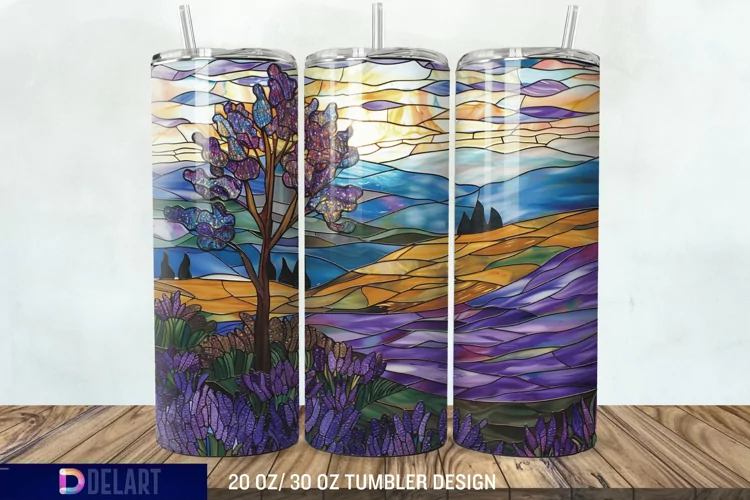 3D Lavender Fields Stained Glass Tumbler Wrap