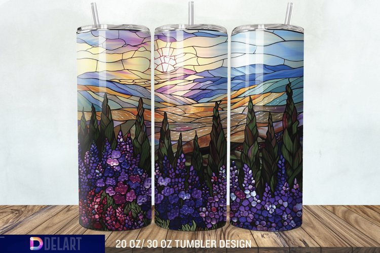 3D Lavender Fields Stained Glass Tumbler Wrap example image 1