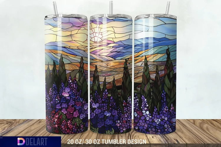 3D Lavender Fields Stained Glass Tumbler Wrap