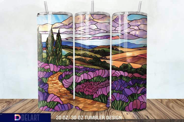 3D Lavender Fields Stained Glass Tumbler Wrap example image 1