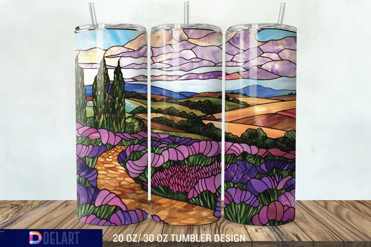 3D Lavender Fields Stained Glass Tumbler Wrap