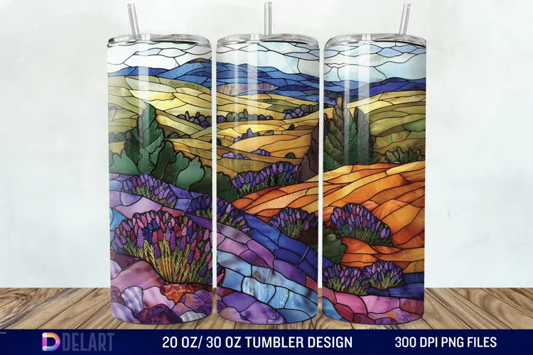 3D Lavender Fields Stained Glass Tumbler Wrap