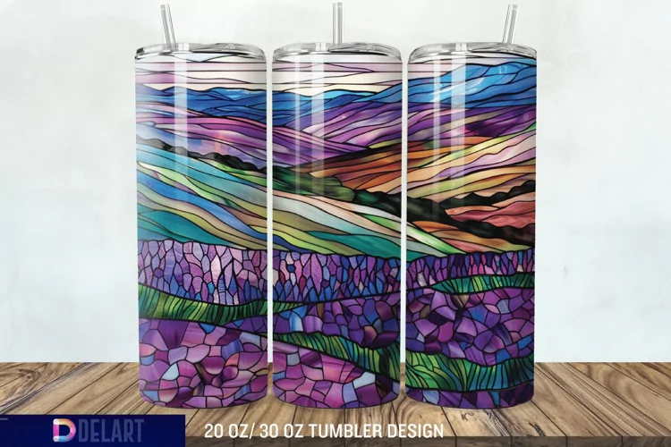 3D Lavender Fields Stained Glass Tumbler Wrap