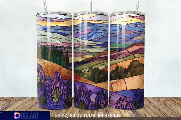 3D Lavender Fields Stained Glass Tumbler Wrap example image 1
