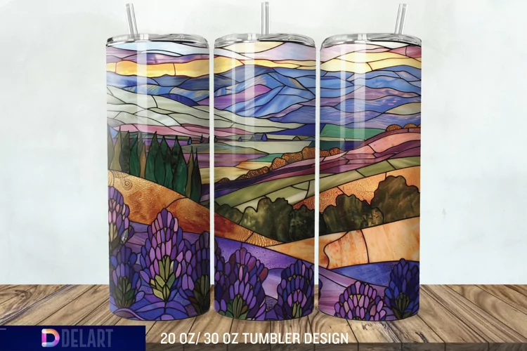 3D Lavender Fields Stained Glass Tumbler Wrap