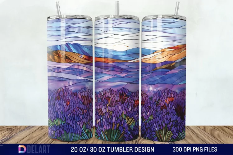 3D Lavender Fields Stained Glass Tumbler Wrap